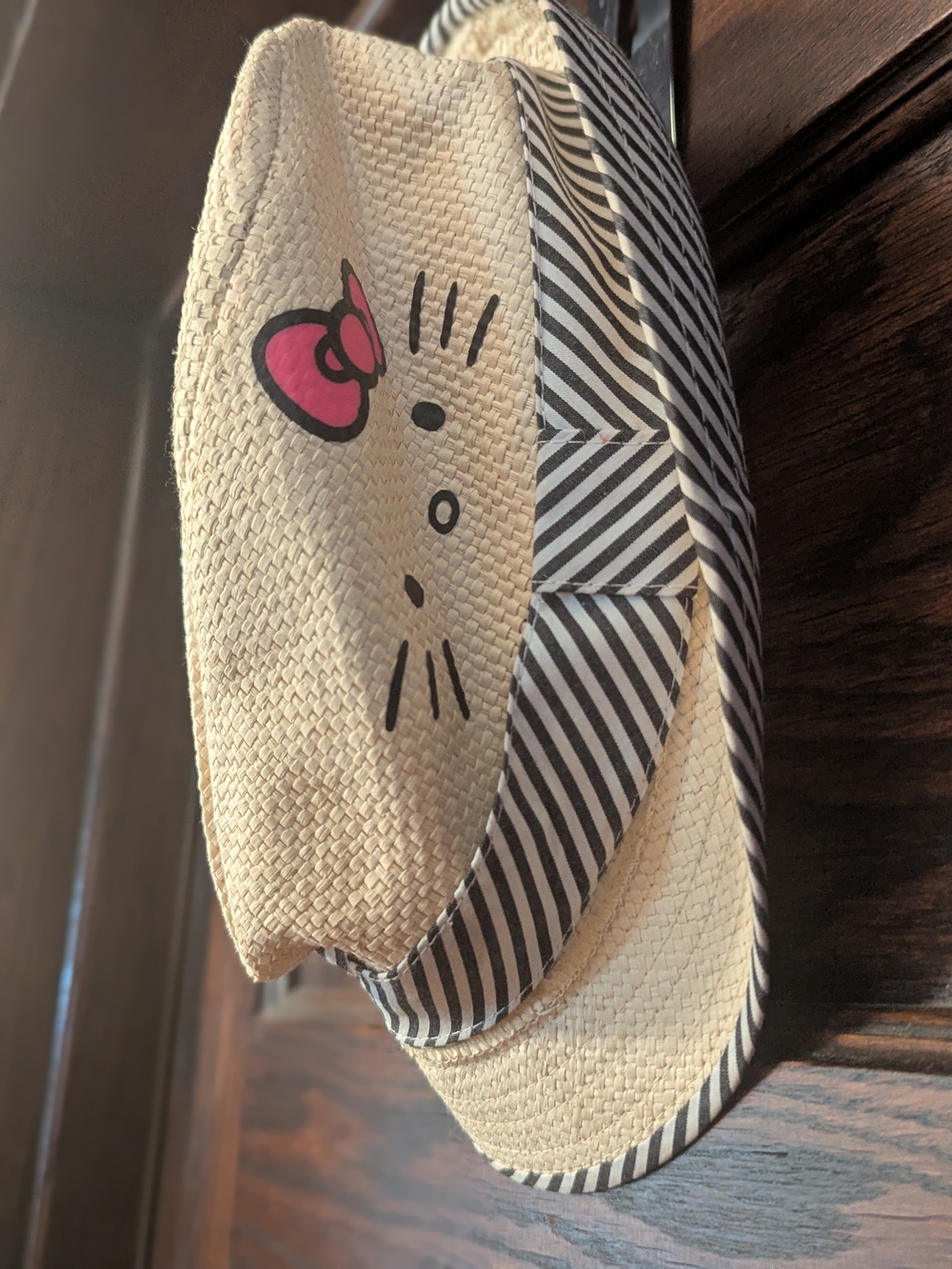 ✨NEW! Hello Kitty Sanrio Fedora Hat with Black & White Diagonal Trim - Kids OS